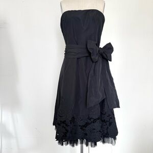 BCBG full skirt A-Line black satin + sparkle dress sz12